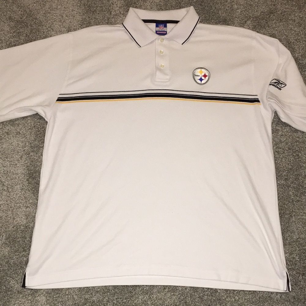 Oversize White NFL shield PIttsburgh Steelers Golf Polo shirt- L (XL)